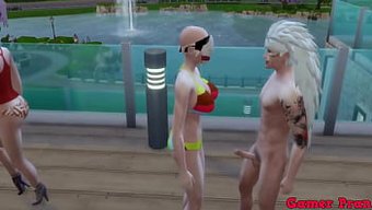 Genç 18+ Arkadaşlar Havuzda Üçlü Yapıyorlar