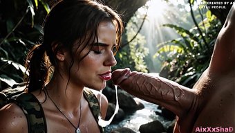 Lara Croft Mağarada Kocaman Bir Aletle Sikişiyor, Sonunda Boğazına Boşalıyorlar.